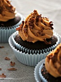 Close-up of cola peanut butter cupcakes