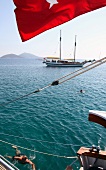 People swimming in Mediterranean peninsula, Aegean, Turkey