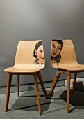 Holzstühle mit asiatischem Aufdruck, Gesicht, China, Gesichter