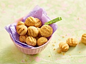 Close-up of almond balls in bowl