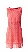 Pink chiffon polka dot dress on white background