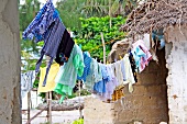 Clothes drying on rope in Zanzibar, Tanzania, East Africa