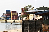 Stack of containers in port of Zanzibar, Tanzania, East Africa