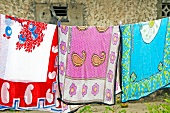 Bed sheets drying on washing line in Zanzibar, Tanzania, East Africa