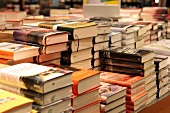 Pile of books in bookstore