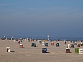 Different beach chairs at beach of Neuharlingersiel, Spiekeroog, Saxony, Germany