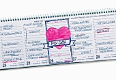 Pink heart shaped symbol on daily planner