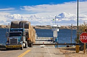 Truck near signal of Lake Diefenbaker, Saskatchewan, Canada