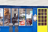 Entrance of Savvy Sailor cafe in Lunenburg, Nova Scotia, Canada