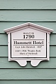 View of Hammet Hotel sign on facade, Nova Scotia, Canada