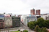 View of streets and Oslo City Hall in Oslo, Norway