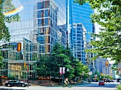 View of Hastings Street and Burrard Street in Vancouver, British Columbia, Canada