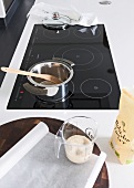 Saucepan with wooden spoon on induction hob