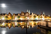 View of illuminated buildings at Lubeck, Schleswig Holstein, Germany