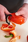 Close-up of peeling red bell pepper