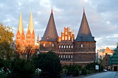 View of Lubeck's Holsten near St. Mary Church at Lubeck, Schleswig Holstein, Germany