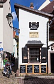 View of hotel restaurant on island in Freiburg, Germany