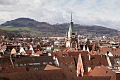 Freiburg, Blick vom Münster auf die Altstadt mit dem Martinstor