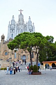 View of tourist at Sagrat Cor entrance on Tibidabo hill in Barcelona, Spain