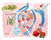 Illustration, Zeichnung, Skizze Karte von Lübeck, Deutschland
