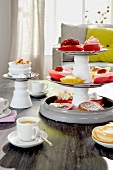 Cakes and pastries on cake stand
