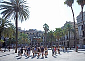 Barcelona, Plaça Reial, Brunnen, Touristen, Palmen