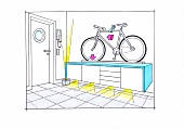 Illustration hallway with bicycle on sideboard