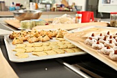 Different types of cookies on baking tray