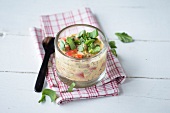 Sicilian pesto sauce in glass jar