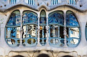 Close-up of Casa Batllo in Passeig de Gracia, Barcelona, Catalonia, Spain