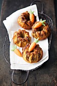 Mini carrot and nut Bundt cakes with marzipan carrots