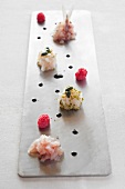 Fish canapes made from weever fish and horse mackerel