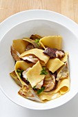 Pappardelle with mushrooms and artichokes