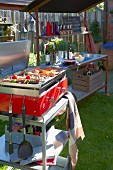 A barbecue and utensils for a garden party