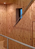 Stairwell and stairs with wood paneling