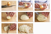 An onion being diced