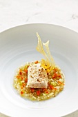 Poached sturgeon fillet with fennel and tomato vinaigrette