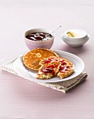 Pancakes with jam and custard cream