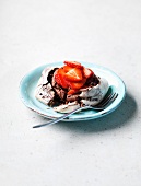 Chocolate meringues with chocolate cream and strawberries