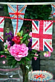 British flags and bunting as decorations for a garden party