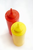 Plastic ketchup and mustard bottles