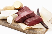 Ingredients for saddle of venison with celeriac and potatoes
