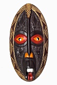 Painted Wooden African Mask; White Background