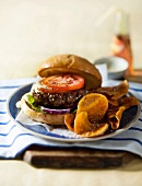 Beef burger with butternut chips