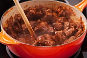 Beef goulash being made