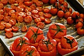 Roasted tomatoes on a baking tray
