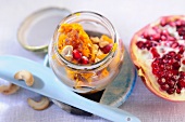Pumpkin chutney with cashew nuts and pomegranate seeds