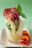 Pasta salad with Parma ham and mozzarella