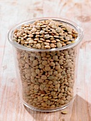 Organic laird lentils in a glass