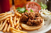 Fried Oyster Sandwich with French Fries and Cole Slaw